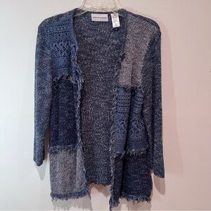 Alfred Dunner Blue Patchwork Textured Cardigan